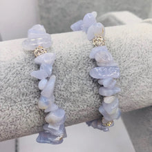 Load image into Gallery viewer, Blue Lace Agate Chip+ Rhinestone Ball Elastic Bracelet