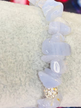 Load image into Gallery viewer, Blue Lace Agate Chip+ Rhinestone Ball Elastic Bracelet